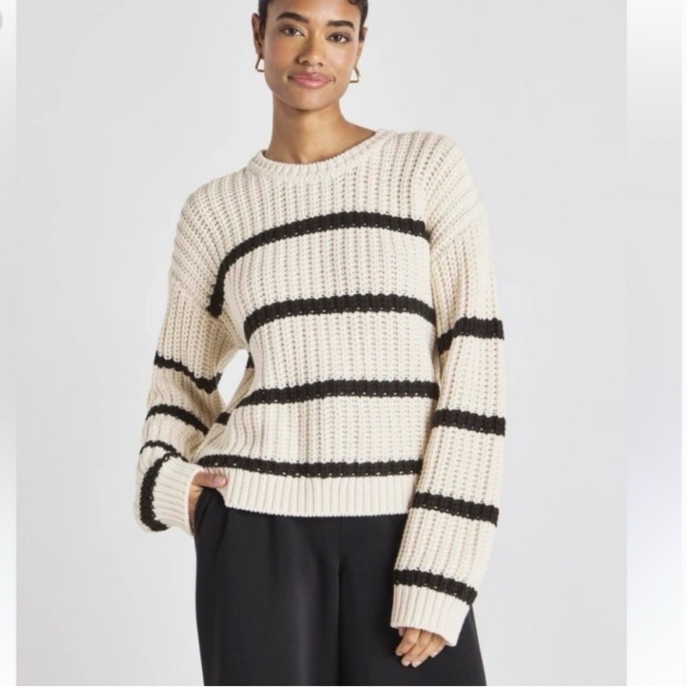 Splendid x CellaJaneBlog Sweater Size XL Chunky Knit Striped Pullover Scoop Neck